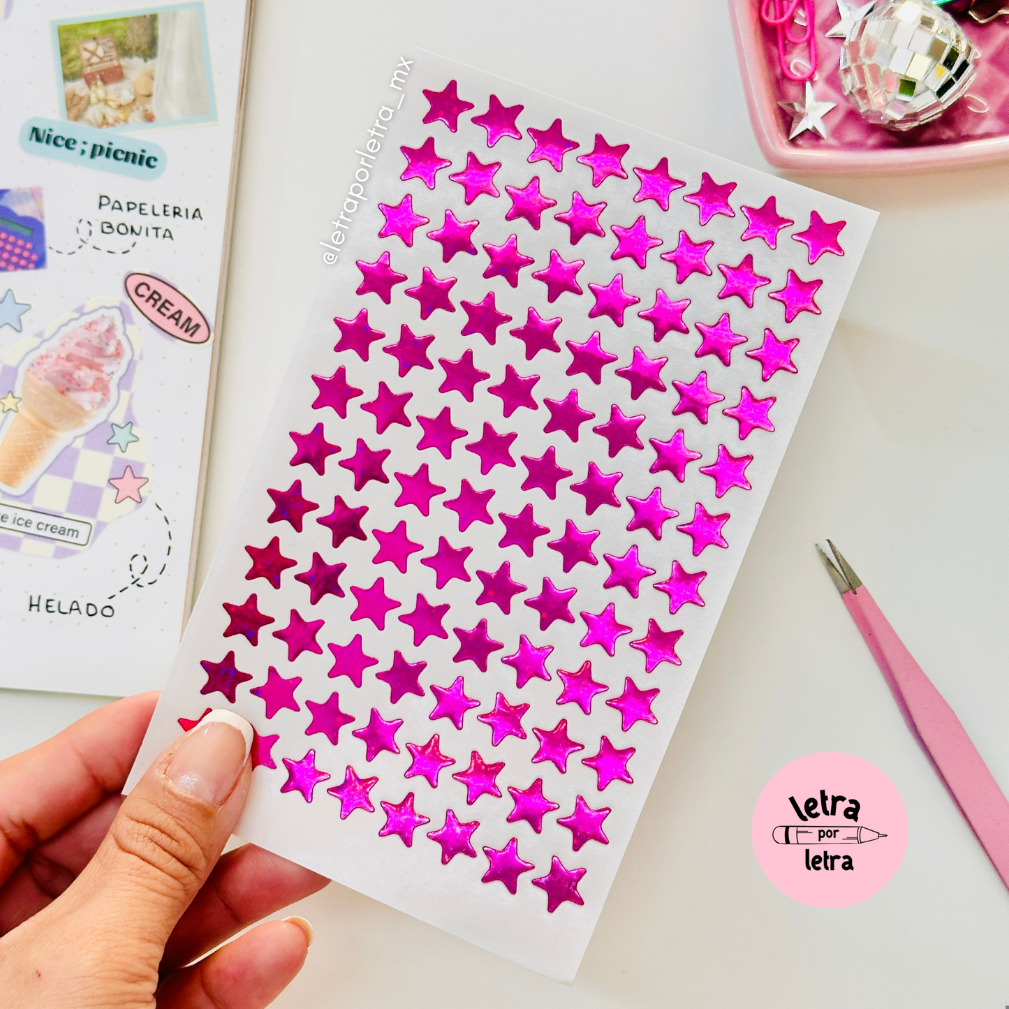 Planilla stickers estrellas rosas