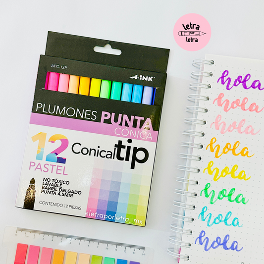 Plumones punta cónica pastel