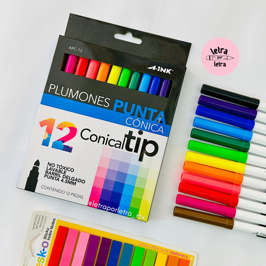 Plumones punta cónica neón