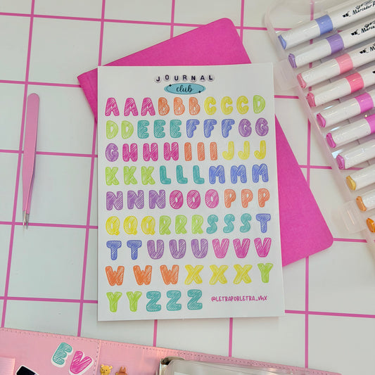 Planilla de stickers Alfabeto colores