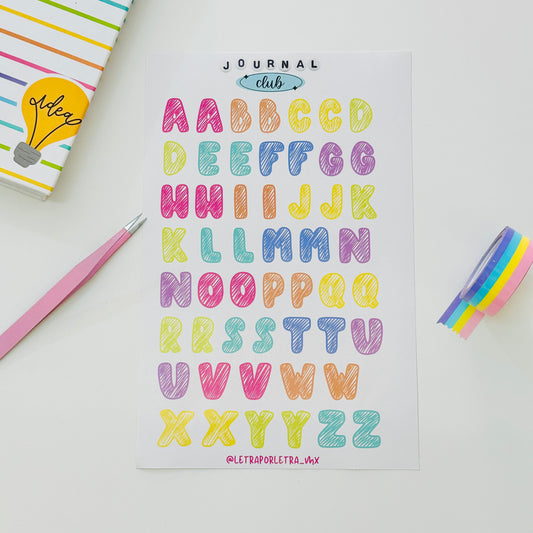 Planilla de stickers Alfabeto colores