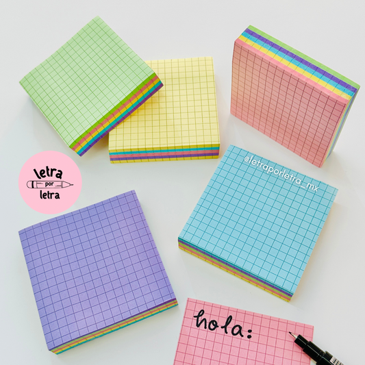 Sticky notes pastel cuadriculado