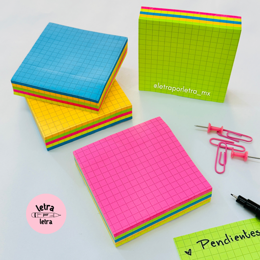 Sticky notes neón cuadriculados